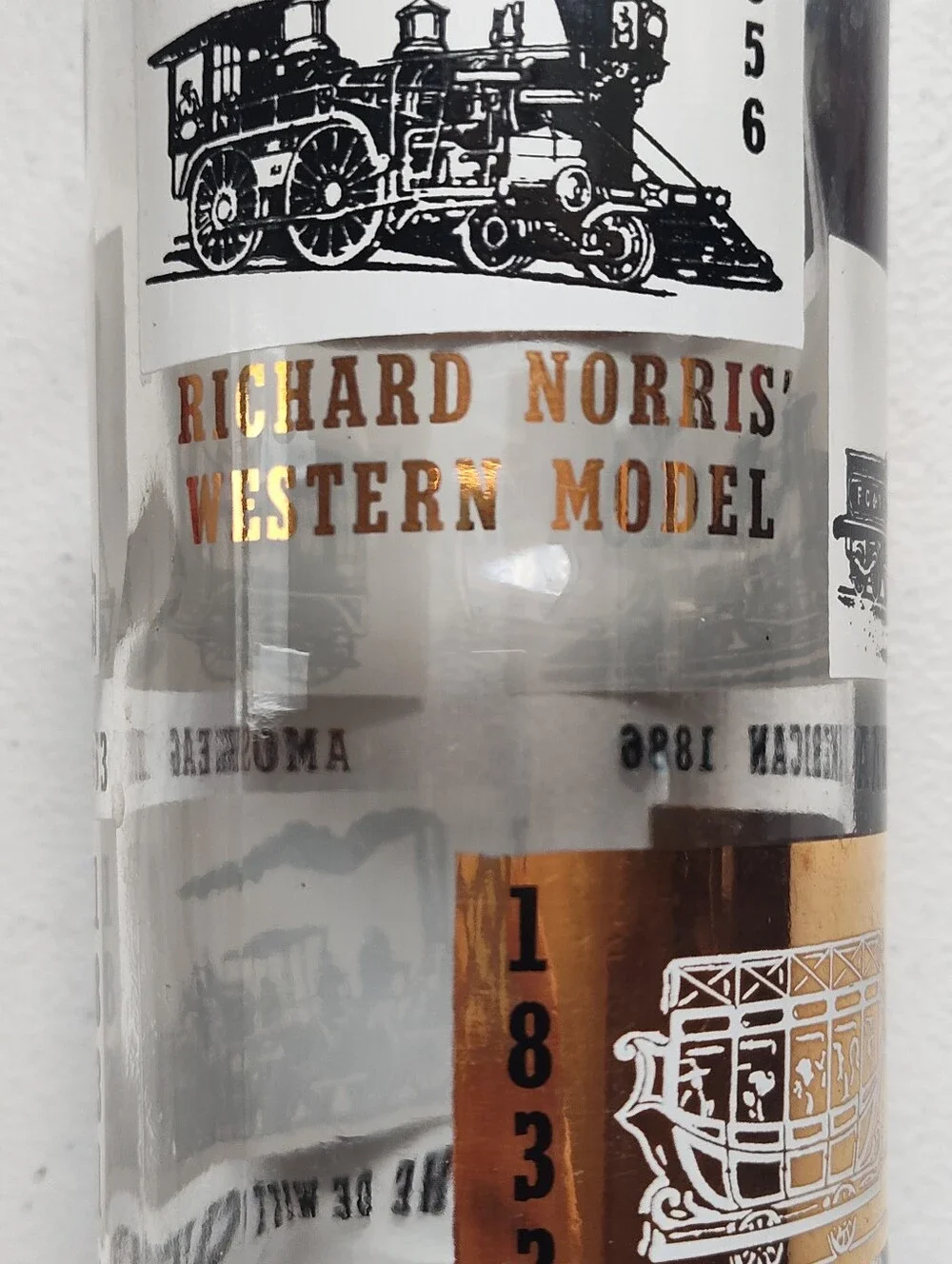 Vtg MCM L&L Glass Liquor Decanter Bottle Locomotives Trains Black Gold